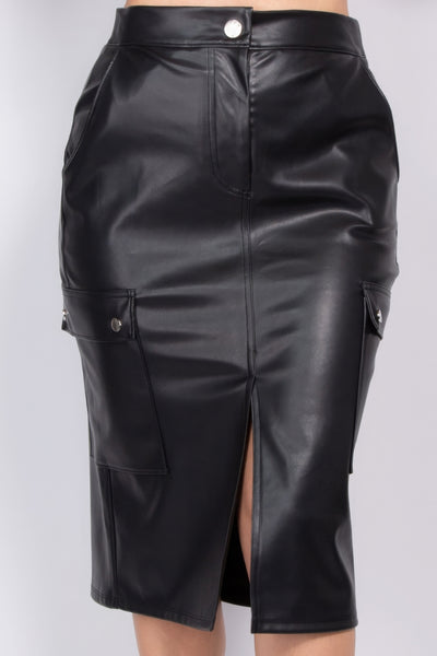 Jessi Faux Leather High-rise Cargo Skirt