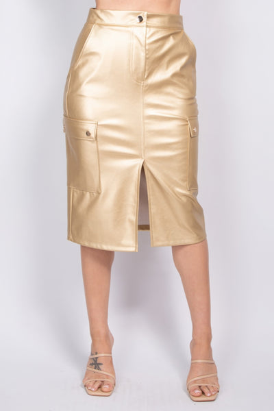 Jessi Faux Leather High-rise Cargo Skirt