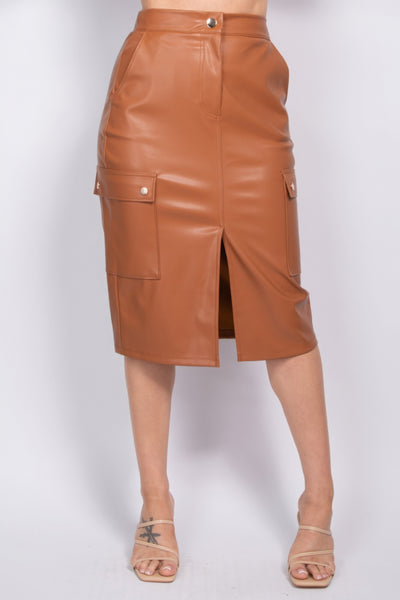 Jessi Faux Leather High-rise Cargo Skirt