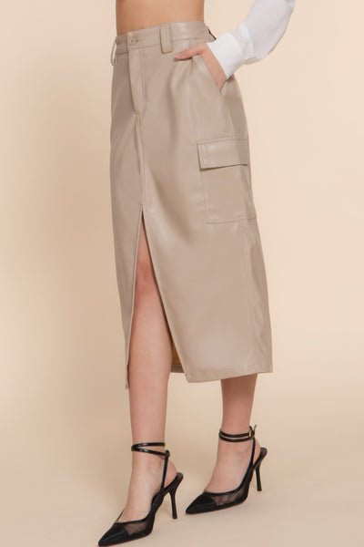 Lili Leather Midi Cargo Skirt