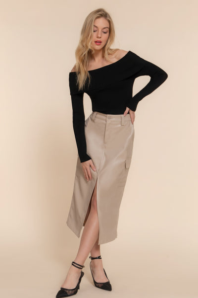 Lili Leather Midi Cargo Skirt