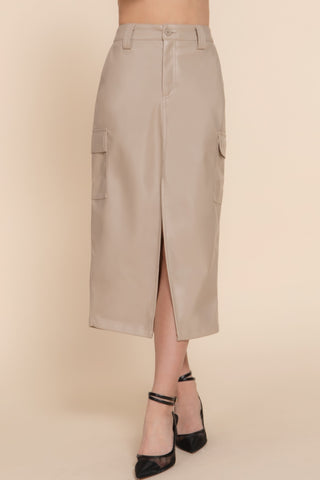 Lili Leather Midi Cargo Skirt