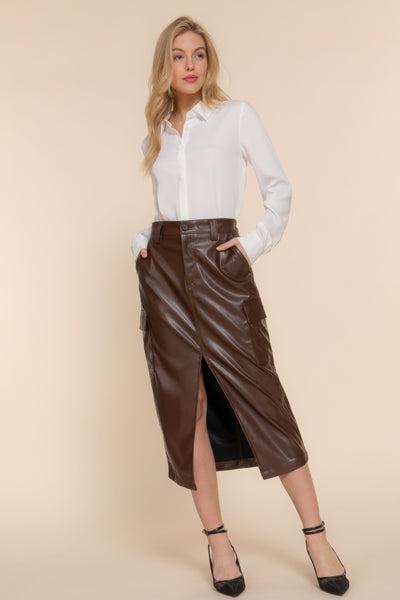 Lili Leather Midi Cargo Skirt