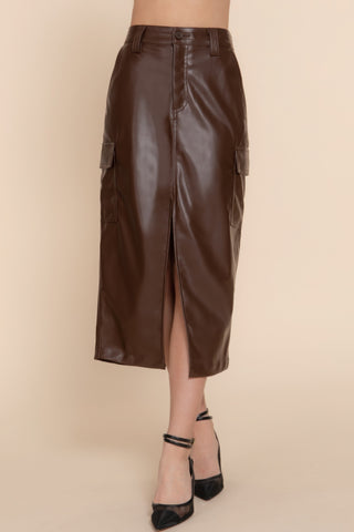 Lili Leather Midi Cargo Skirt