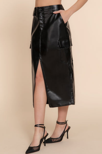 Lili Leather Midi Cargo Skirt