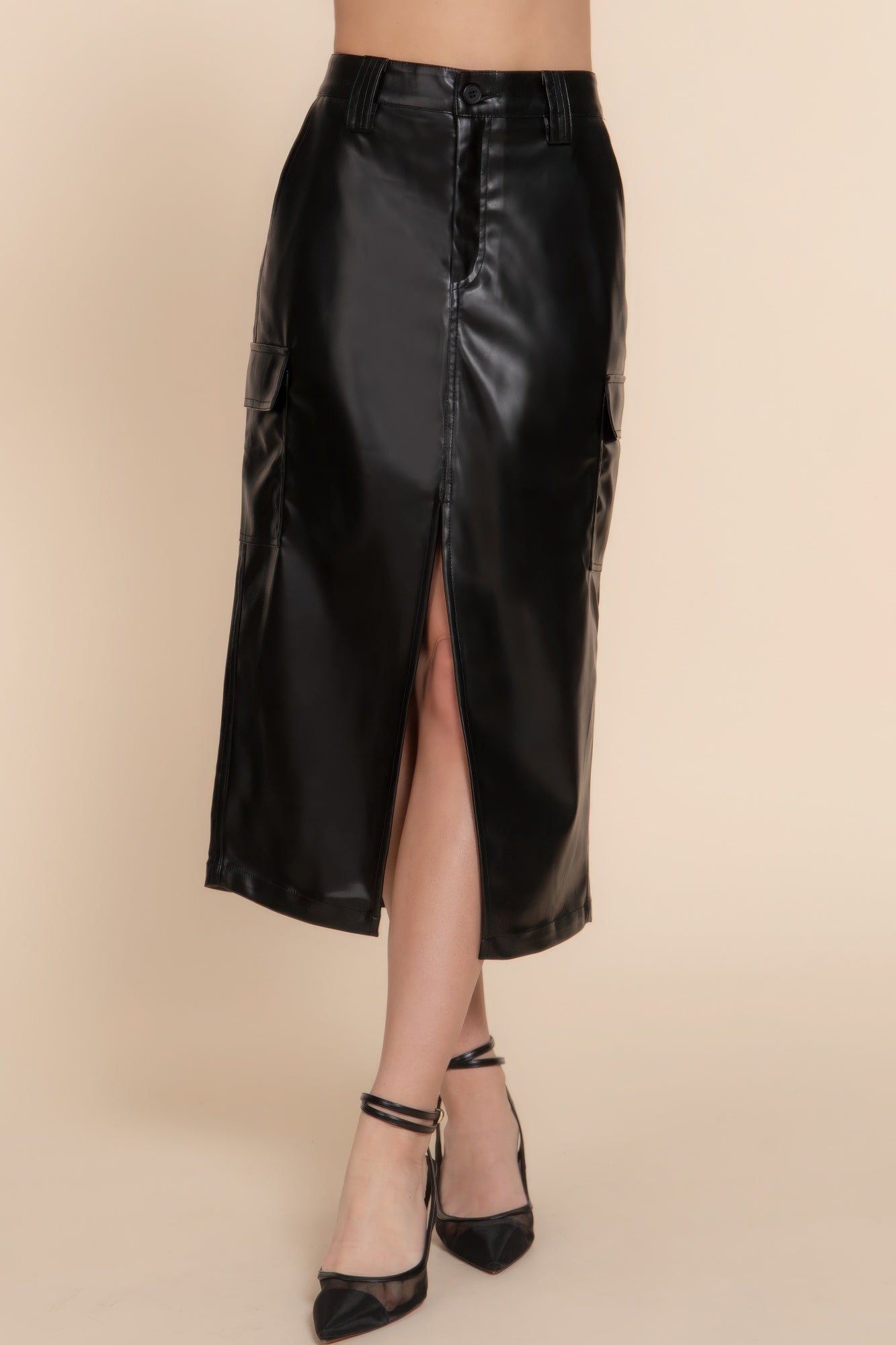 Lili Leather Midi Cargo Skirt