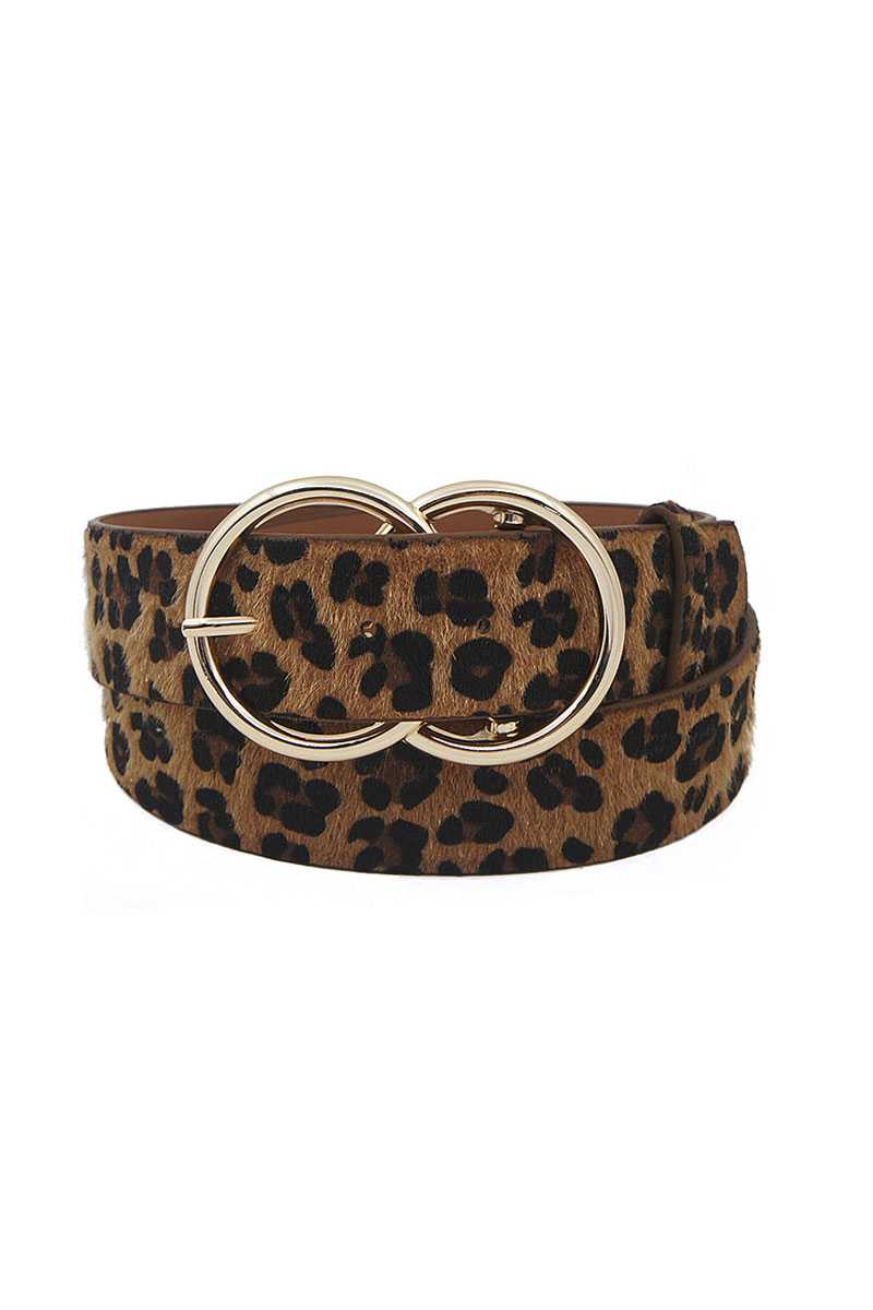 Trendy Leopard Fur Double Ring Buckle Belt