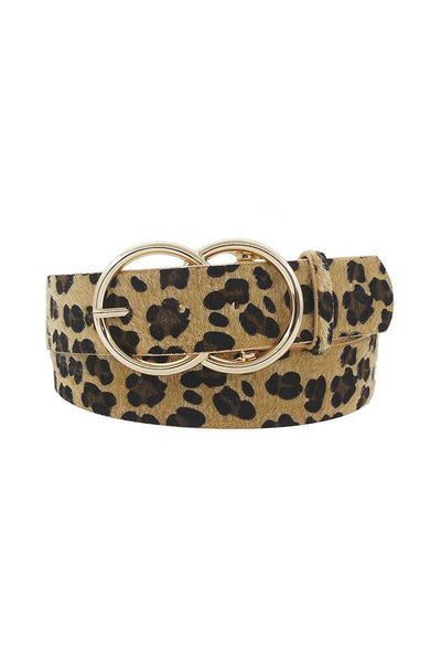 Trendy Leopard Fur Double Ring Buckle Belt